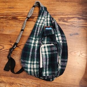 Kavu Green White Plaid Rope Sling Bag